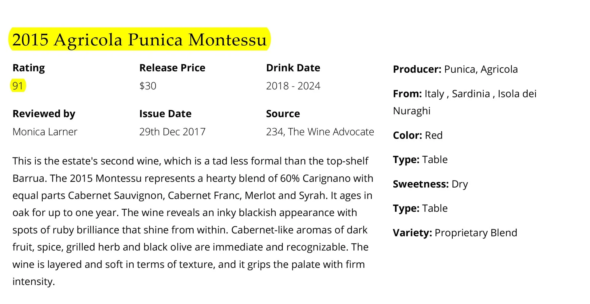 RobertParker.com (Dec 2017) - Montessu 2015